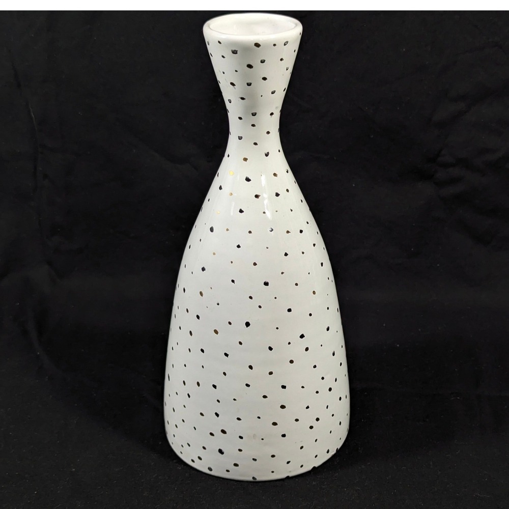 Vintage Raymor Italy Pottery Vase Mid Century Modern White Gold Polka Dot 808/B
